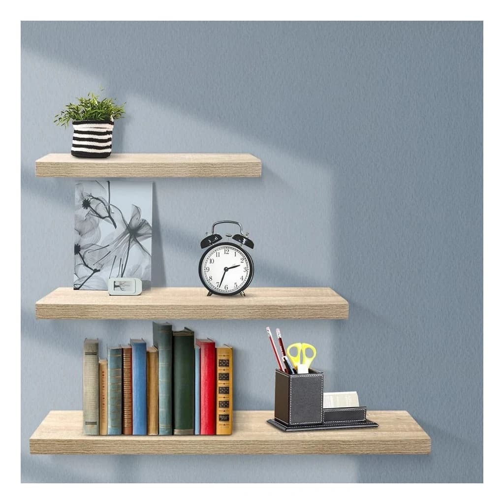 Floating Wall Shelves in Oak Finish, Set of Three